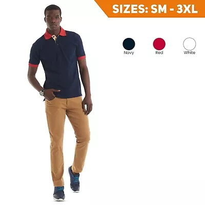 Mens Contrast Collar Polo Shirts Short Sleeve Regular Fit Casual Work Plain Top • $21.12