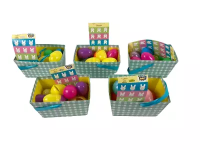 $11 • Buy Lot Of 5 Loaf Easter Baskets Filled With Plastic Eggs And Stickers Plaid Spring 