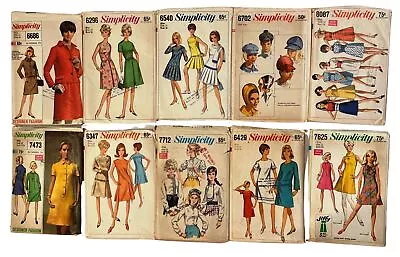 Lot 10 Vintage 1960s 1970s Sewing Patterns Simplicity 10 12 14 Mini Dresses CUT  • $22.99