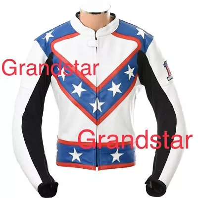 Evel Knievel White Star Leather Motorcycle Jacket • $259.99
