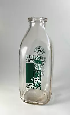 Vintage Michigan State University Dairy Milk Bottle Square Quart MSU Spartans • $29.95