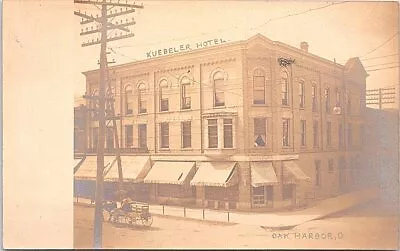 Oak Harbor Ohio RPPC Street Scene Kuebeler Hotel Early 1900s • $49.99