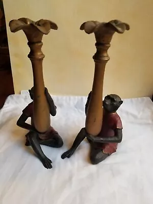 Vintage Bill Huebbe Style Monkey In Red Coat Candlesticks Candle Holders Vtg. • $65