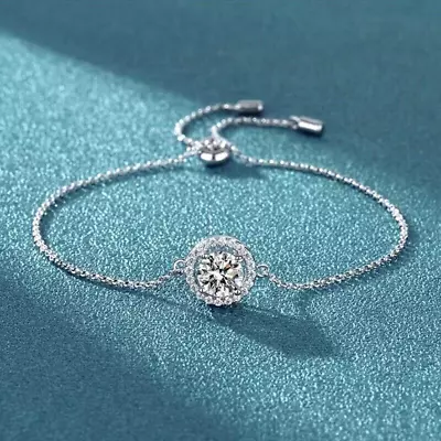 Hola 1.5CT  Moissanite Adjustable Bracelet 14k White Gold Plated In 925 Silver • $11.30