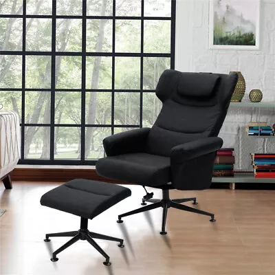 Adjustable Backrest PU Leather Recliner Armchair Lounge Swivel Sofa W/Footstool • £179.95