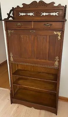 Rare 19th Century Cortland Desk Co. Drop Front Desk With Adjustable Bookcase • $895