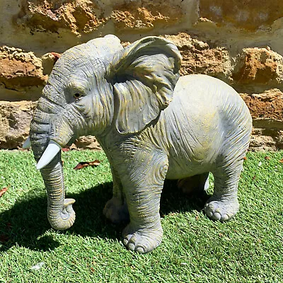 Grey Resin African Elephant Safari Garden Statue Sculpture Figure Ornament Large • £45.99