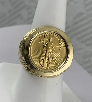 US Gold Eagle Ring 1/10 Oz AGE Set In 14k Yellow Gold  Size 8.75 • $1798.81