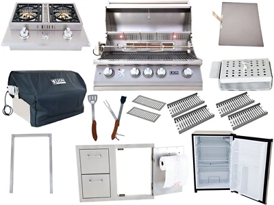 $3901 • Buy Lion Grill Package 32  Grill, Side Burner, Mini Fridge + Storage Door/Drawers!