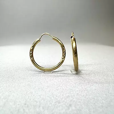 VINTAGE Preloved 14K Yellow Gold OG Wheat D/C Design 2mm Wide Hoops W/ Hoop Wire • $99