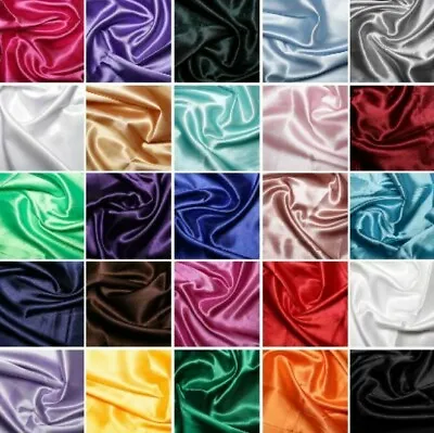 £0.99 • Buy Silky Satin Fabric Plain Coloured Wedding Budget Satin 150cm Wide Metre Bulk