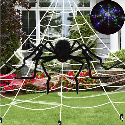 Giant Spiders Web Net Halloween Decorations Spooky Cobweb Spiders String Lights • £4.24