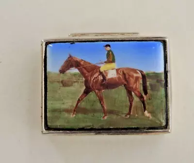 Vintage Sterling Silver & Enamel Horse & Jockey Decorated Pill Box #9 • $41.82