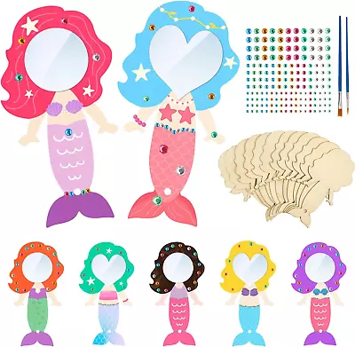 12 Pack Wooden Mirror Craft For Kids Make You Own Mermaid Mirror DIY To Paint Wo • $27.99