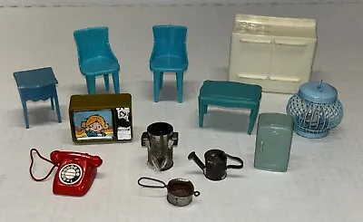 Lot 12 Vintage Dollhouse Miniature Furniture Plasco Hasbro MPC Arco Chair Stove  • $7.99