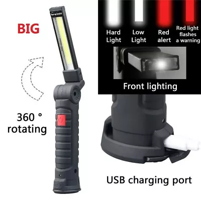 Magnetic Rechargeable COB LED RED Work Light Lamp Flashlight Folding Torch Large • $8.29