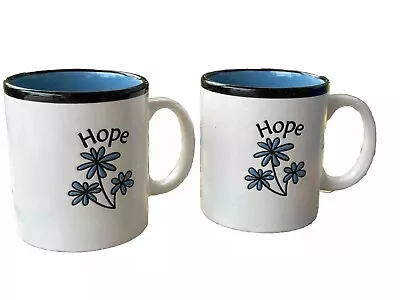 Christian Art Gifts HOPE 11oz. Coffee Mug Tea Cup Etched Daisy Blue Ceramic Set2 • £22.65