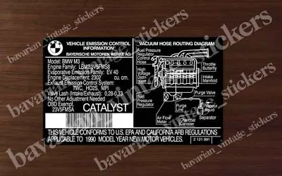 Vehicle Emission Control Sticker Decal For BMW E30 M3 Us Specs • $9.99