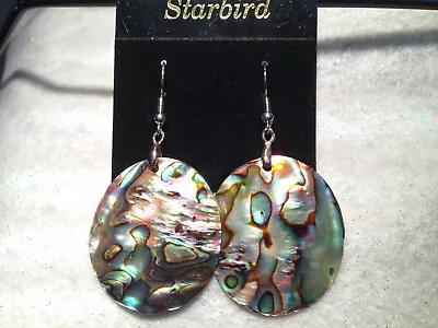  ABALONE SEASHELL  DANGLE EARRINGS 80's VINTAGE • $15