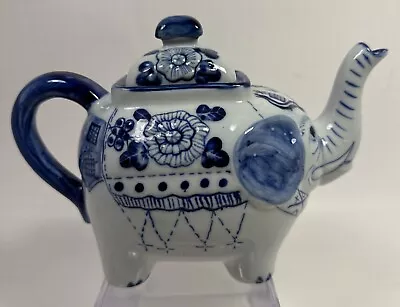 Vtg Blue & White Elephant Teapot Porcelain Collectible ~ Pours Out Of Snout! • $19.99