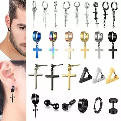 $1.19 • Buy Punk Drop Earrings Men Women Boys Stainless Steel Ear Stud Hoop Dangle Jewelry