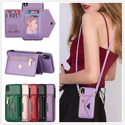 Crossbody Leather Wallet Phone Case For IPhone 12 13 14 Samsung S21 S22 S23 • £8.34