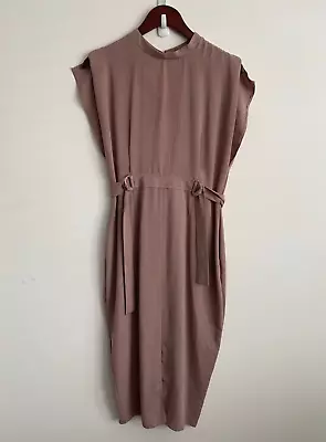 $20.99 • Buy Asos Dress Womens Size 14 Blush Pink Round Neck Slit Zip Button Adjustable Waist