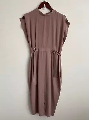 $29.99 • Buy Asos Dress Womens Size 14 Blush Pink Round Neck Slit Zip Button Adjustable Waist