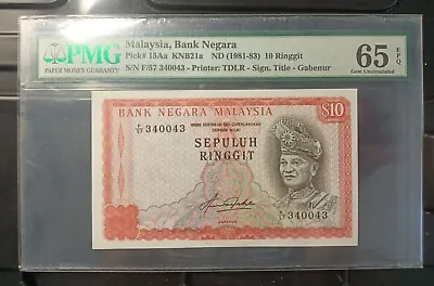 Malaysia Banknote Rm10 4th Series Aziz Taha  Pmg 65epq With Radar Serial 340043. • $600