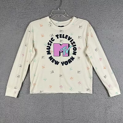 MTV Music Television New York Crop Top Womens Graphic Long Sleeve Shirt Size L • £8.68
