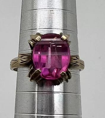 Art Deco Yellow Gold Lab Created Ruby Modified Unique Round Top Gem 2.2gr D2 • $99.99