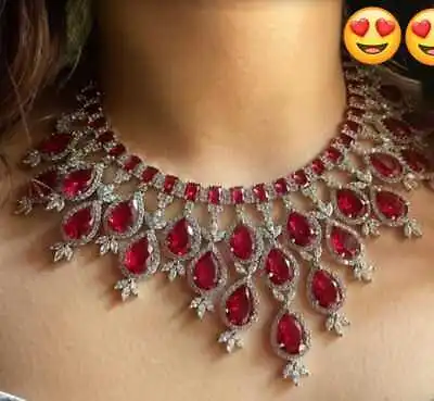 AD Bridal Jewelry Indian Necklace Silver Plated Bollywood Style CZ Pakistani Set • $95
