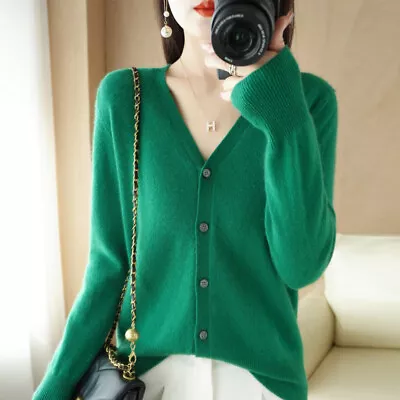 $15.83 • Buy Women's Cashmere Blend Sweater Solid Color Simple V- Neck Cardigan Jacket Coat