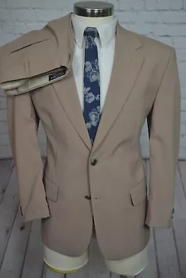 Vintage Haband Mens Brown Khaki 2 Piece Suit 42S Jacket 36x28 Pant • $89.97