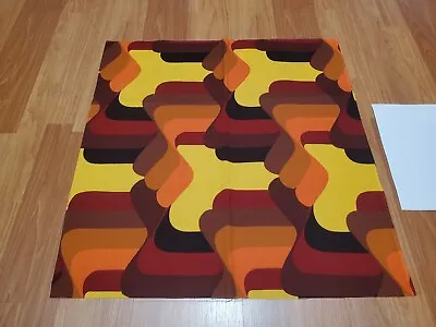 Awesome RARE Vintage Mid Century Retro 70s Bold Yel Maroon Wavy Steps Fabric! • $28