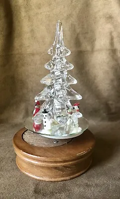 $24 • Buy Vintage Art Crystal Glass Musical Christmas Tree Wind-Up Rotating Mirrored Base