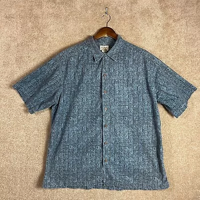 L.L.Bean Shirt Mens Size Large Tropics Camp Blue Short Sleeve Slightly Fitted • $8