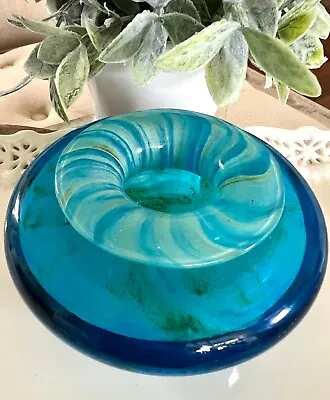 Stunning MDG Maltese Decorative Glass Mini Vase Blue Aqua Browns • $45