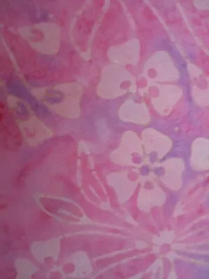 1-1/2 Yd Pink Lavender Hawaiian Floral Batik 100% Cotton Fabric Oop 2008	 • $10