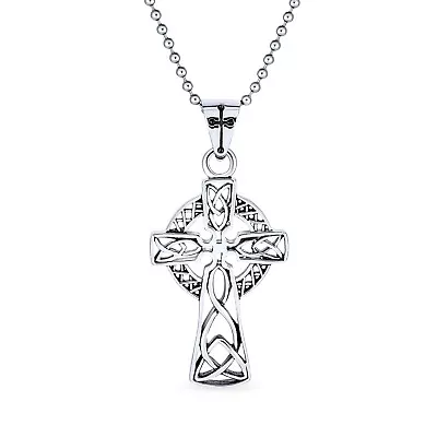 Celtic Knot Irish Cross Pendant Necklace Stainless Steel Ball Chain • $16.99