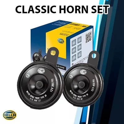 (Pair) Hella Classic Car Horn Set 3AM 012 588-151 110dB 12V Dual Tone Car Horn • $49