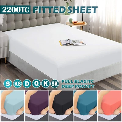 $19.98 • Buy 2200TC Ultra Soft Fitted Bottom Sheet Single KS Double Queen Super King Size Bed