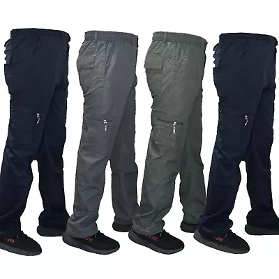 New Mens Elasticated Cargo Combat Work Cotton Lightweight Trousers Pants Bottoms • £12.99