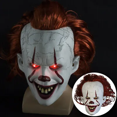 Halloween LED Latex IT Clown Mask Full Head Pennywise Scary Fancy Cosplay Horror • £13.89