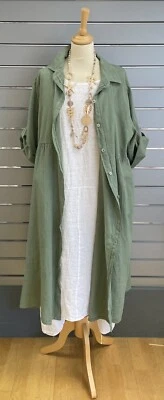 £60 • Buy ITALIAN Lagenlook COVETCOUTURE Linen Jacket SHIRT MAXI Coat Linen 52 CHEST 16-22