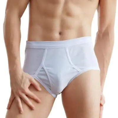 Men White Briefs Cotton Underwear Old School Vintage Style Stretch High Waist • $10.85
