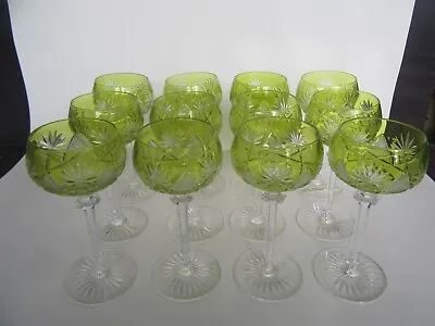 $975 • Buy Vtg Set Of (12) Val St Lambert Roemer Cut Green Crystal Berncastel Wine Glasses
