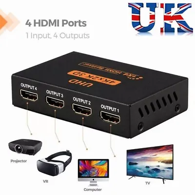 4 Port HDMI Splitter Amplifier 3D 4K 2K 1080P HD 1 In 4 Out Switch Switcher Hub • £9.99