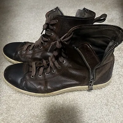 John Varvatos Brown Hattan Mens 11 High  Tops Shoes Sneakers Leather  Lace Up • $25