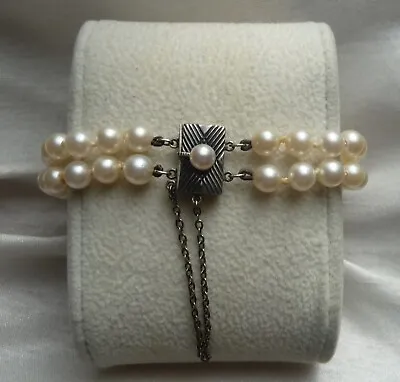 Gorgeous Auth Mikimoto 2-strand Ocean Cultured Pearl Silver  Bracelet! • $455